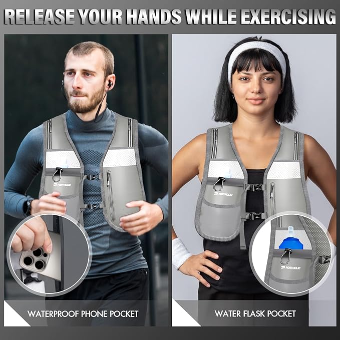 PORTHOLIC Running Vest for Women Men with 17oz Water Bottle |Adjustable Hydration Vest|Reflective |Lightweight |6 Pockets |Breathablefor Running Accessories for Hiking