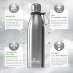 Greens Steel Stainless Steel Water Bottle - 17 oz, Steel | Vacuum Insulated Double Wall with Screw Lid/Leak Proof | Thermal Travel Sports Canteen Coffee Flask