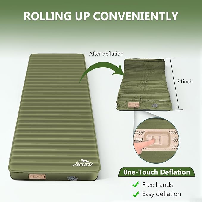 Self Inflating Sleeping Pad with Electric Pump, 4" Ultra-Thick Memory Foam Camping Pad with Pillow, 9.5 R-Value Insulated Camping Mattress, Army Yellow