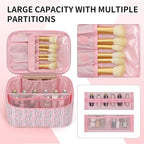 OCHEAL Makeup Bag for Women - Travel Cosmetic Organizer with Brush Slot & Divider, Large Capacity Toiletry Bag for Girls, Travel Makeup Case for everyday Make up Accessories -Pink Floral