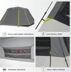 CORE Instant Cabin Tents | 6 Person / 9 Person / 10 Person / 12 Person Family Cabin Multi Room Pop Up Tents Car Camping | Included Storage Pockets for Camping Accessories