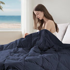 puredown® Queen Size Blanket for Bed, Ultra Soft Lightweight Down & Feather Fill, All Season Microfiber Blanket, Machine Washable, 88"X90", Navy