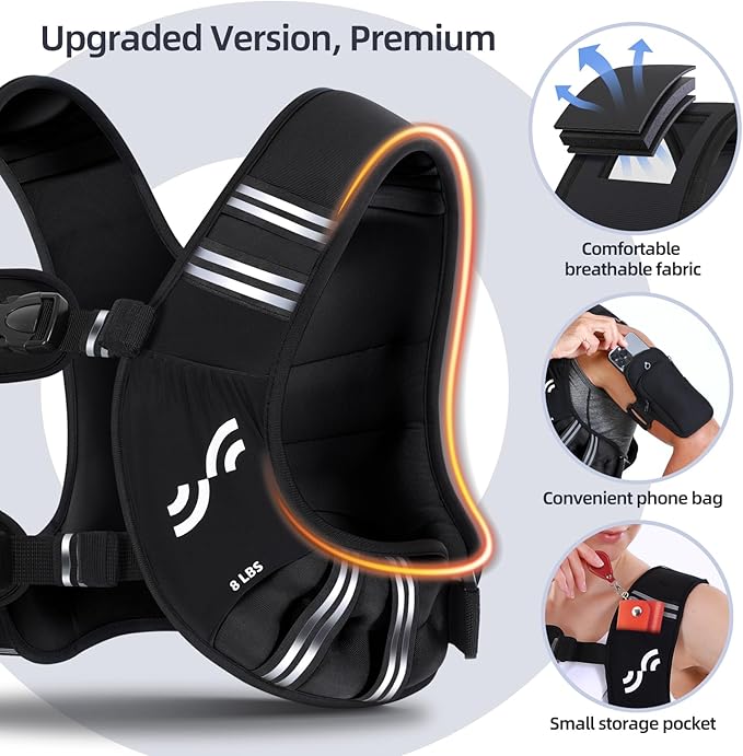 Sportneer Weighted Vest for Women Men: 8lbs/12lbs/15lbs/20lbs/25lbs Weight Vest with Detachable Phone Pouch Rucking Vest for Women Walking Strength Training Muscle Building Weight Loss