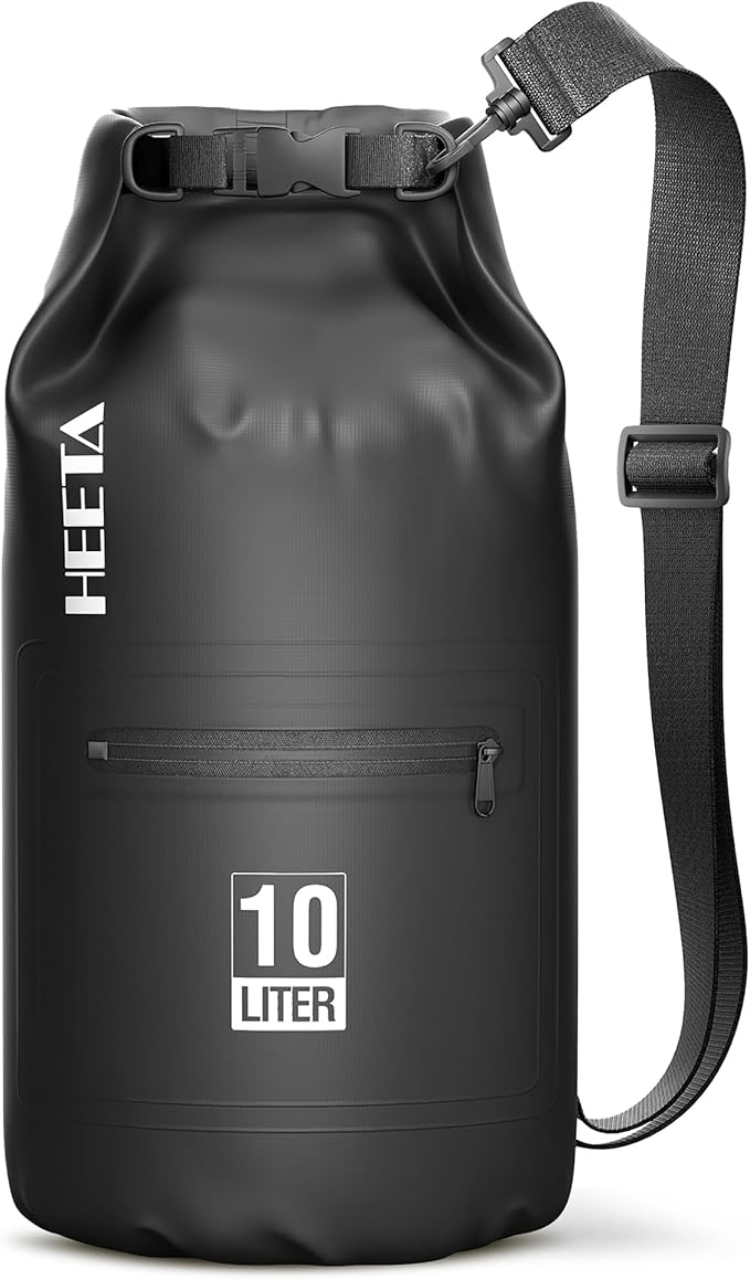 HEETA Waterproof Dry Bag with Front Zippered Pocket for Women Men, 5L/10L/20L/30L/40L Roll Top Lightweight Dry Storage Bag Backpack for Travel, Kayaking, Boating, Rafting, Camping, Hiking & Beach