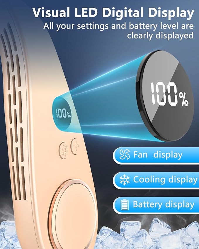 Neck Cooler for Hot Weather,Neck Fan Rechargeable Battery AC Unit,Personal Neckband Wear Wireless Cool Plates Fans Fast Charging Conditioning,Soundless Best Neck Fan for Walk Travel Airplane