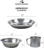 Stainless Steel Camping Mess Kit - Person's Complete Picnic & Camp Dish Set, Includes Plate, Bowl, Cup & Utensils