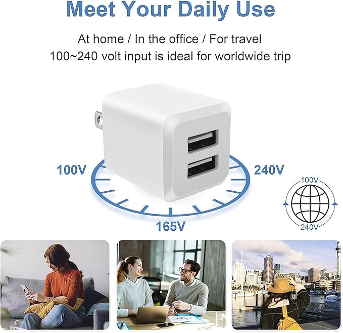 USB Wall Charger, Dual Port Cube Power Adapter Charger Plug Block Charging Box, Dual Port Wall Fast Charging Adapter, Compatible for i Phone 14 13 12 11，Milky White