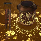 Solar Lanterns with Wind Chimes - Garden Decor Set Includes Greeting Card & Gift Wrap Paper, Patio Yard Birthday Gifts for Women, Solar Lanterns Outdoor Waterproof (Hummingbird)