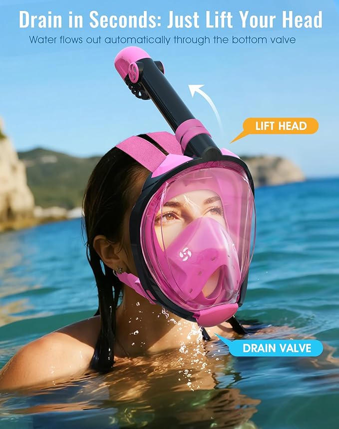 Greatever G2 Full Face Snorkel Mask with Latest Dry Top System,Foldable 180 Degree Panoramic View Snorkeling Mask with Camera Mount,Safe Breathing,Anti-Leak&Anti-Fog
