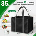 SpaceWhisper Reusable Grocery Bags with Long Handles [6 Pack] - Multipurpose Large Shopping Bags for Groceries, Foldable Grocery Totes Resist Water & Stains for Kitchen, Car Trunk, Picnic (Black)