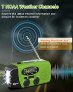 Esky Emergency Hand Crank Radio with 3 LED Flashlight, AM/FM/NOAA Portable Weather Radio with 2000mAh Power Bank Phone Charger, Solar Powered USB Rechargeable Radio for Indoor Outdoor Camping, Green