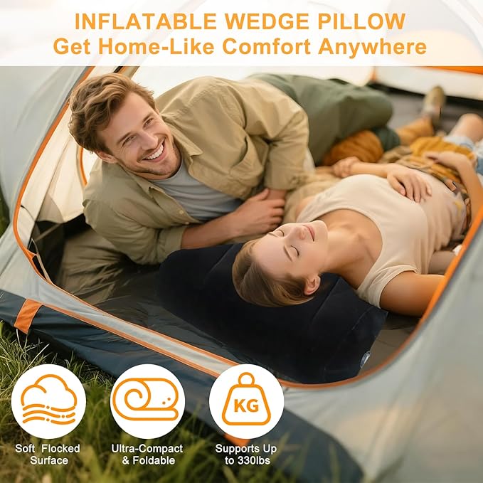 Inflatable Wedge Pillow Camping Cushions – Portable Folding Body Positioners Lightweight Wedge Pillow,Cushion for Yoga,Sleeping,Travel,Reading Lumbar Cushion for Back Pain and Pressure Relief