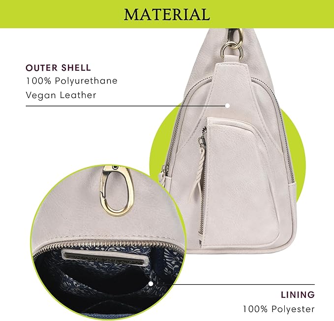 Antik Kraft Tasha Crossbody Sling (Stone) | Vegan Leather Crossbody Bag for Women with 16-20" Strap | Sling Bags for Women with Durable Antique Brass Hardware | 7in x 2.5in x 12.5in |