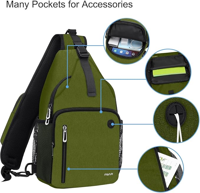 MOSISO Sling Backpack Bag, Crossbody Shoulder Bag Travel Hiking Daypack Chest Bag with Front Square Pocket&USB Charging Port
