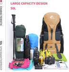 Bseash 50L Hiking Backpack, Water Resistant Lightweight Outdoor Sport Daypack Travel Bag for Camping Climbing Skiing Cycling (Gold - With Shoe Compartment)
