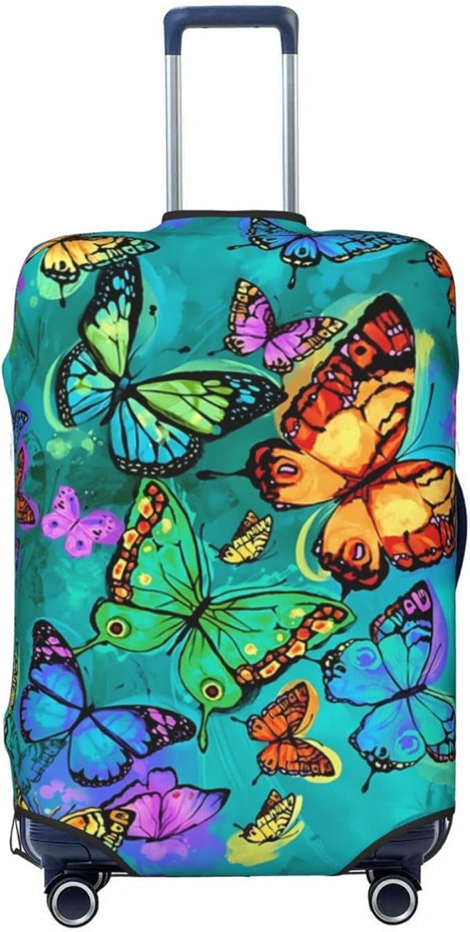 Travel Luggage Cover Suitcase Protector, Rainbow Butterfly Washable Elastic Suitcase Baggage Cover Anti-scratch Double-sided with Zipper Closure for Wheeled Suitcase Fits 18-21 Inch Luggage