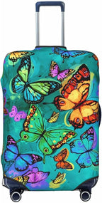 Travel Luggage Cover Suitcase Protector, Rainbow Butterfly Washable Elastic Suitcase Baggage Cover Anti-scratch Double-sided with Zipper Closure for Wheeled Suitcase Fits 18-21 Inch Luggage