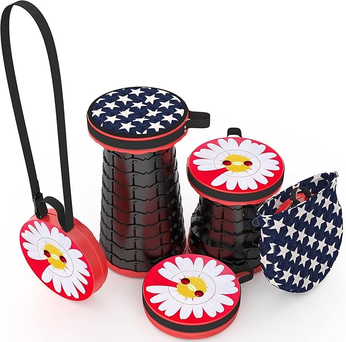 ALEVMOOM Upgraded Portable Collapsible Folding Stool with Cushion Retractable Telescoping Stool for Adults Sturdy Capacity 550lbs Camping Chair for Outdoor Hiking Garden BBQ with Bag