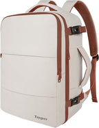 Taygeer Backpack for Women, College Backpack with Laptop Compartment & Shoe Pouch, 40l Travel Laptop Mochila Carry On Luggage, Airline Approved Personal Item Bag for Weekender Gym Hiking, Khaki White