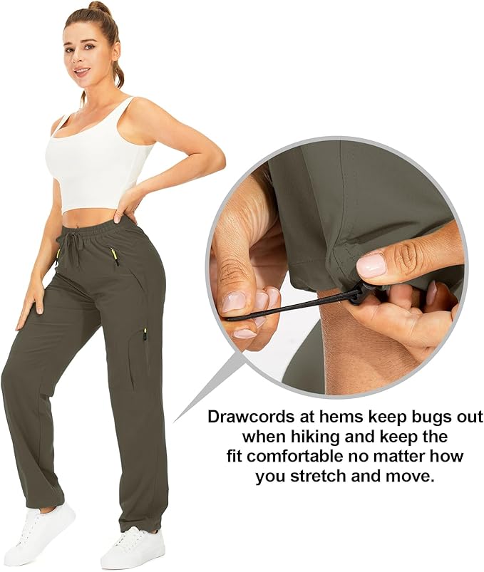 Womens Hiking Pants Quick Dry UPF 50 Lightweight Travel Golf Cargo Safari Pants Zipper Pockets