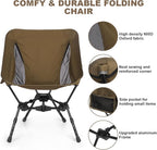 Lightweight Folding Camping Chair: Portable Ultralight Height Adjustable Folding Camping Chair 330 lbs Capacity with Side Pockets Ideal Backpacking Chair for Short hikes and Cycling Trips (Khaki)