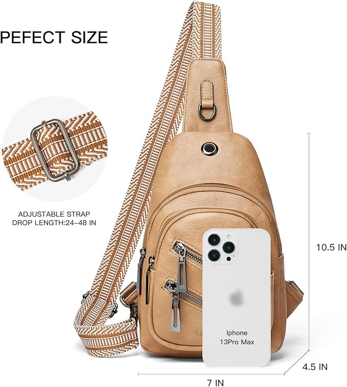 7L Sling Bag For Women Faux Leather Anti Theft Small Casual Daypack Backpack Fanny Pack Crossbody Chest Bags Purse Waterproof Tan