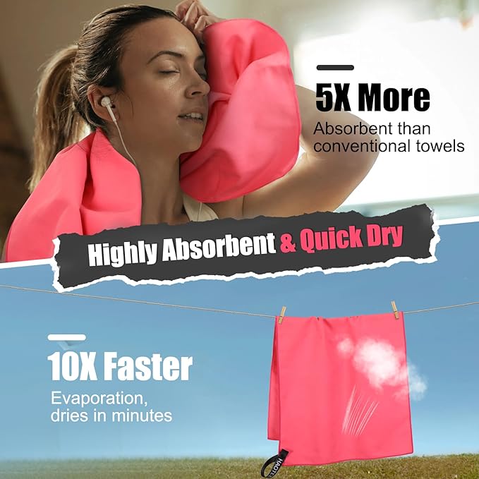Quick Dry Travel Towel, 3 Sizes 1 Pack Camping Microfiber Towel, Lightweight Fast Drying Towels Set 60"x30", 30"x15", 15"x15" w/Bag for Gym, Beach, Hiking, Swimming, Red