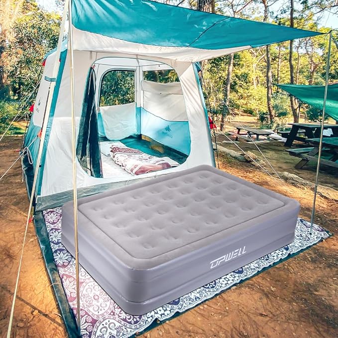 UPWELL Inflatable Air Mattress Queen with Built in Pump Comfort Blow up Bed Waterproof Fast&Easy Set up Dura Beam Strong Support Mattress for Home Guests & Camping Grey