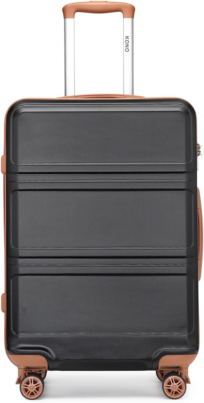 Kono 24 Inch Luggage Suitcase Lightweight with Spinner Wheels TSA Lock Hardside Medium Checked Luggage Durable Rolling Suitcase Apricot Black