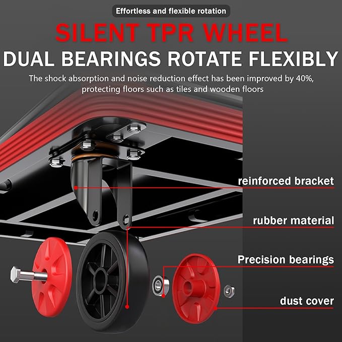 Foldable Luggage Trolley on Wheels Heavy-Duty Cart with Handle & Bumper Strips Silent TPR Wheels for Easy Transport & Storage (60×90×97cm)