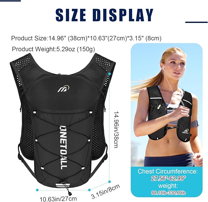 Running Vest for Women & Men, Lightweight 150g Hydration Backpack, 6L Pack for Trail Running, Marathon, Hiking, Cycling, Jogging, Adjustable Fit