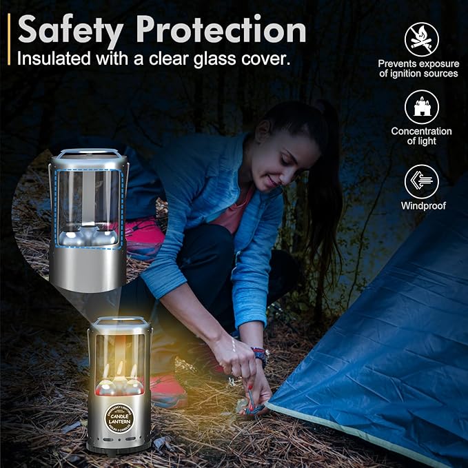 Candle Lantern, Camping Gear for Campers and Emergency Use, Without Candles (Silver)