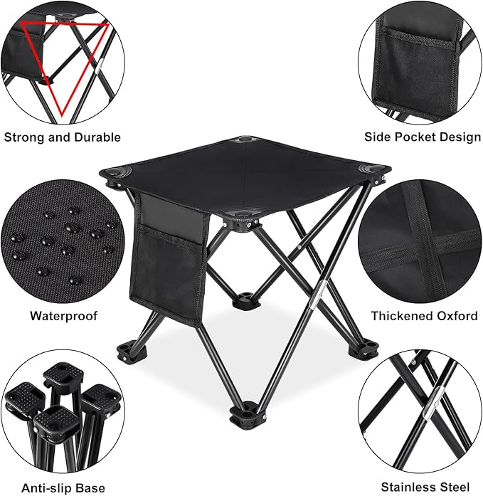 KABOER 2 Pack Folding Camping Stool Portable Outdoor Camping Chair for Fishing BBQ Hiking Gardening and Beach,Travel with Carry Bag(Black)
