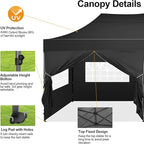 COBIZI 10x20 Pop up Canopy Tent 10x20 Canopy with 6 Sidewalls Waterproof Heavy Duty Commercial Canopy Tent for Parties Outdoor Tent Garden Gazebo Tent, Carry Bag with Wheel(10x20ft, Black)