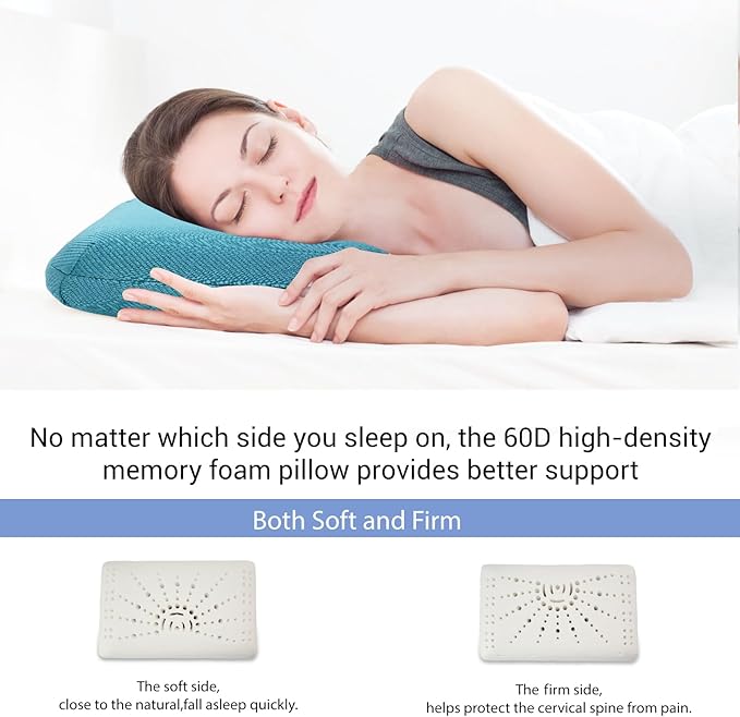 Memory Foam Travel Pillow, Camping Pillow for Sleeping with Portable Bag, Easy to Carry, Small Foam Pillows, Double-Layered Pillow Cover (Peacock Blue)