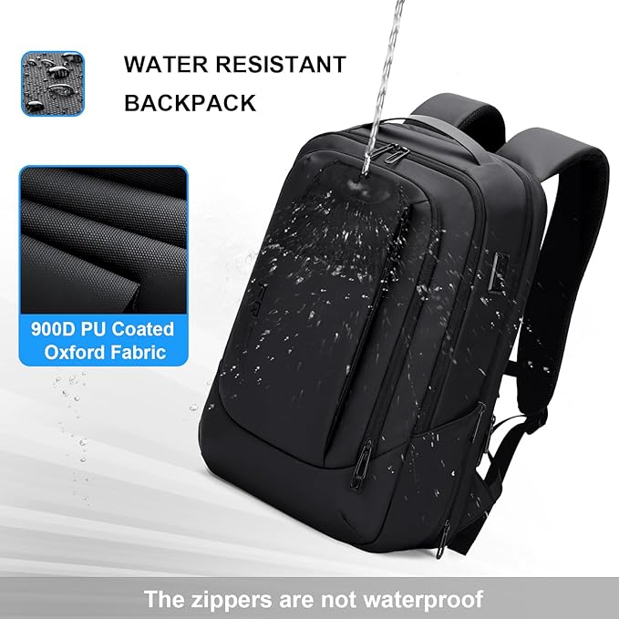 FENRUIEN Business Travel Backpack for Men, Expandable Water Resistant Computer Backpack with USB Port, Black Laptop Backpack 15.6 Inch for College/Work