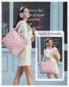 LOVEVOOK Puffer Tote Bag for Women, Puffy Work Handbag, Travel Shoulder Carry On Bag with Zipper for Teacher Nurse Gym