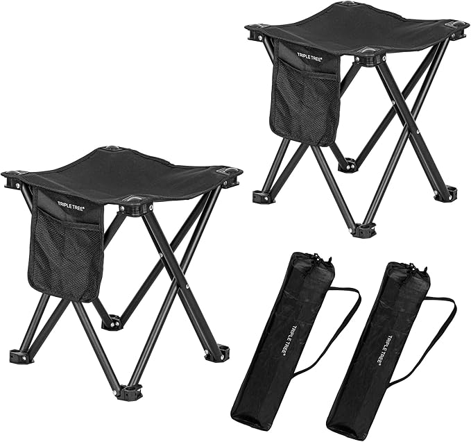 TRIPLE TREE 2 Pack Camping Stool, 13.8 Inch Portable Folding Stool for Outdoor Walking Hiking Fishing 400 LBS Capacity with Carry Bag, Black