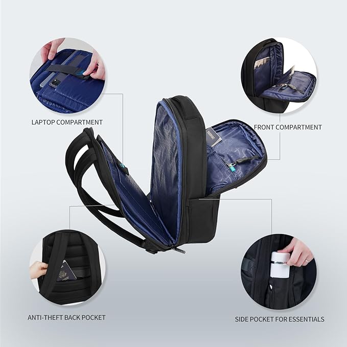 Verage Roll Top Laptop Backpack Waterproof PU Lather Travel Backpack Expandable Work Carry On Backpack for Men Women (Classic Black, One Size)