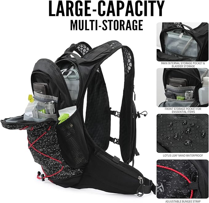 Hydration Pack Backpack, Lightweight Water Backpack with 2L Leakproof Hydration Bladder Daypack for Men Women,Running Hydration Vest for Outdoor Trail