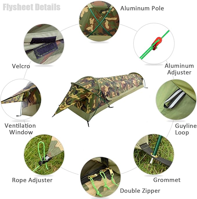 GEERTOP Ultralight Single Person Bivy Tent for Camp Waterproof 1 Man Tent for Camping Hiking Backpacking Hunting Outdoor Survival Gear - Easy Set Up