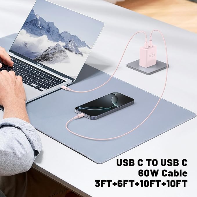 QZIIW Super Fast Samsung Charger Type C,45W Dual Port USB C Fast Charger Block [2-Pack] & Extra Long 60W 3/6/6/10FT USB C Cable - PD Quick Charging 3.0 for Samsung Galaxy S25 Ultra/S24+/S23 iPhone 16