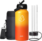BUZIO 32oz Insulated Water Bottle, Triple Wall Vacuum Stainless Steel Water Flask with Straw Lid, BPA-Free Leakproof Sports Canteen for Sports Hiking, Cold 48H & Hot 24H- Yellow Orange