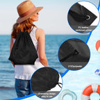 PLULON 6 Pcs Drawstring Bags Bulk Black Drawstring Backpack String Backpack Cinch Sack Sport Gym Backpack Bags for Yoga Traveling Outdoor Sports