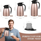 34 Oz Thermal Coffee Carafe, Stainless Steel Insulated Vacuum coffee crafts to keep coffee hot, 1 Liter Tea Water Coffee and Beverage Dispenser (Copper)