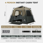 CAMEL CROWN Instant Tents for Camping 4-6 Person Tent Waterproof Easy Setup Sets Up in 60 Seconds Backpacking Tents with Carry Bag for Outdoor Hiking