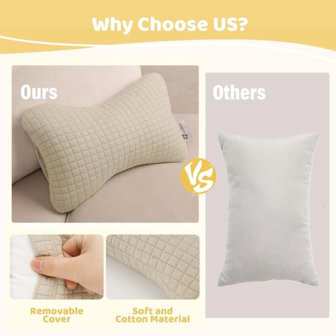 vocheer 11x7in Mini Travel Pillow, Small Pillows for Sleeping, Tiny Pillows for Neck, Wrist, Lumbar and Knee, Pets Pillow, Cotton, Cover Removable, Machine Washable (Dark Beige-2PC)