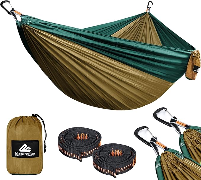 NATUREFUN Ultra-Light Travel Camping Hammock | 300kg Load Capacity,Breathable,Quick-Drying | 2 x Premium Carabiners,2 x Nylon Slings Included | Outdoor Indoor Garden
