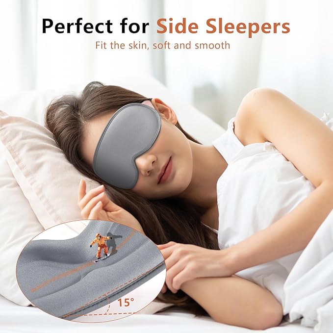 Sleep Mask for Side Sleeper Women Men, Eye Mask for Sleeping Light Blocking, 3D Contoured Cup Sleeping Mask, Soft Breathable Sleep Eye Mask with Adjustable Elastic Strap for Travel