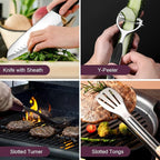 Odoland 8Pcs Camping Cooking Utensils Set for Family & Adults, Kitchen Utensil with Tongs, Scissors, Cutting Board, and Water Resistant Case for Picnic, Hiking, Backpacking, Outdoor Camping